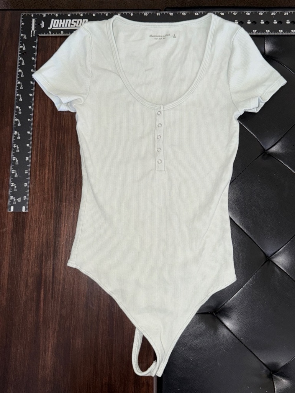 Abercrombie & Fitch Cream Ribbed Scoop Henley Bodysuit